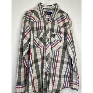 Vintage Wrangler Pearl Snap Button Shirt Men's 18x 35 Long Tail‎ Plaid USA W75